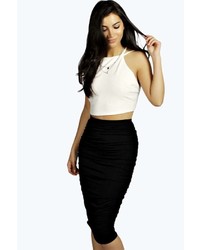 Boohoo Steph Ruched Sides Jersey Midi Skirt