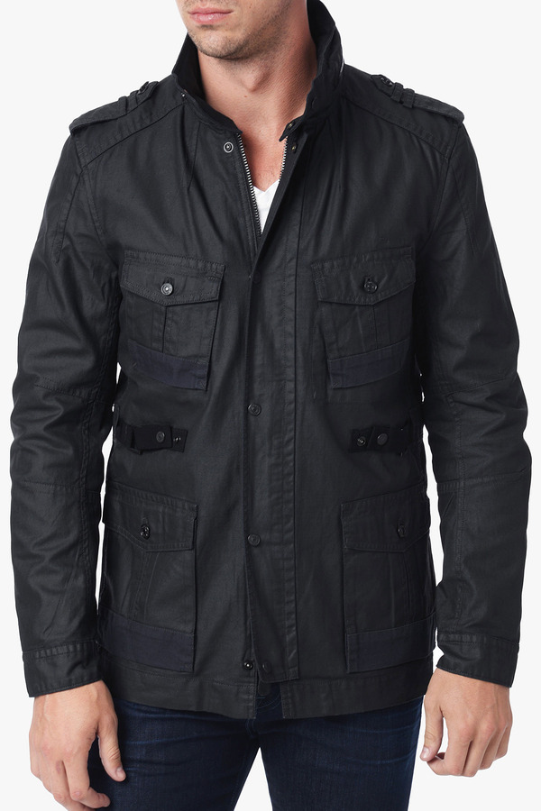 7 For All Mankind Coated Wax Field Jacket In Jet Black | Where to buy ...