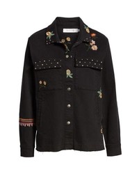 BILLY T Embroidery Stud Detail Cotton Twill Jacket