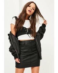 Missguided Black Coated Denim Mini Skirt