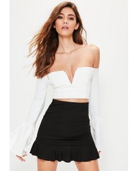Missguided Black Frill Hem Ribbed Mini Skirt