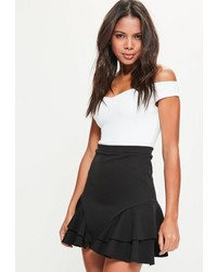 Missguided Black Scuba Frill Side Mini Skirt