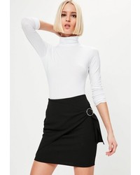 Missguided Black Wrap Front Circle Ring Detail Mini Skirt