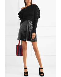 Sara Battaglia Crinkled Faux Patent Leather Mini Skirt Black