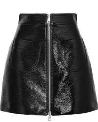 Sara Battaglia Crinkled Faux Patent Leather Mini Skirt Black