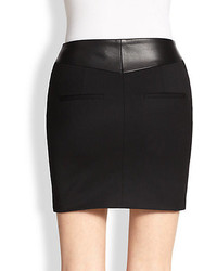 The Kooples Leather Trimmed Stretch Wool Mini Skirt