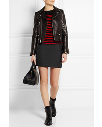 Saint Laurent Leather Trimmed Wool Crepe Mini Skirt