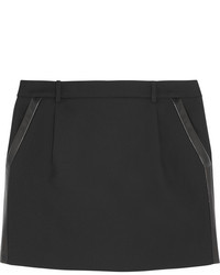 Saint Laurent Leather Trimmed Wool Crepe Mini Skirt