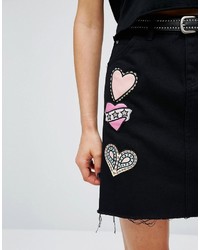 Glamorous Mini Skirt With Heart Patches