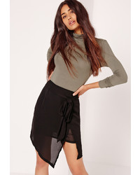 Missguided Asymmetric Hem Tie Waist Mini Skirt Black