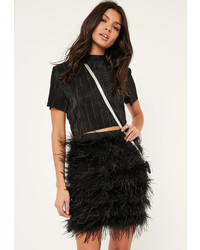 Missguided Black All Over Feather Mini Skirt