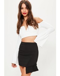 Missguided Petite Black Button Frill Hem Mini Skirt