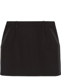 Saint Laurent Silk Trimmed Wool Crepe Mini Skirt Black