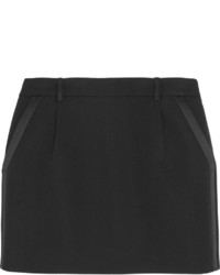Saint Laurent Silk Trimmed Wool Crepe Mini Skirt