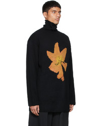 Yohji Yamamoto Black Wool Floral Intarsia Turtleneck Sweater