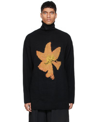 Yohji Yamamoto Black Wool Floral Intarsia Turtleneck Sweater