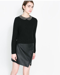 Zara Angora Sweater With Rhinestones On The Collar