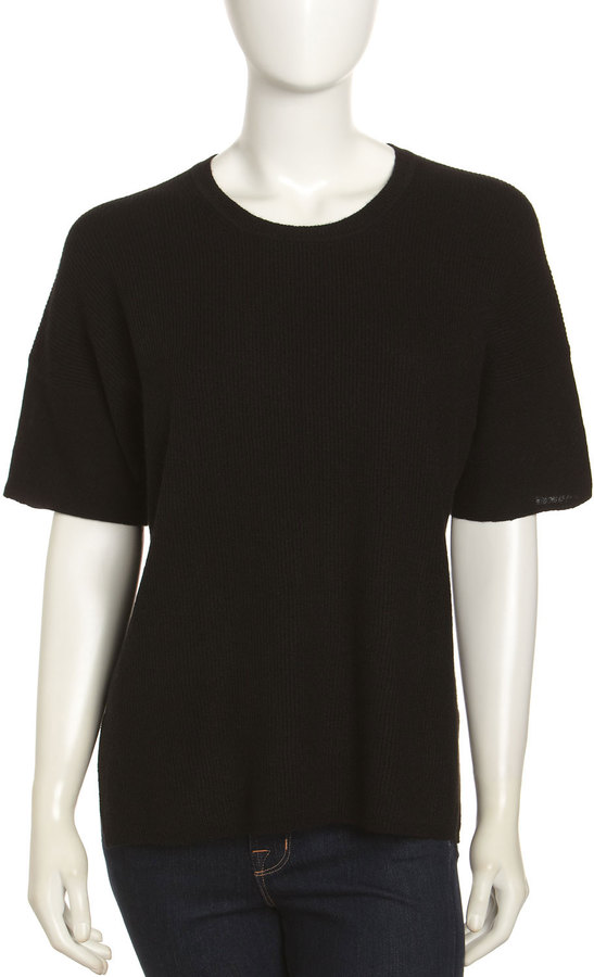 Vince Cashmere Ribbed Knit Short Sleeve Sweater Black | Where to buy ...