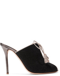 Malone Souliers Dawn Leather Trimmed Lurex Mules Black