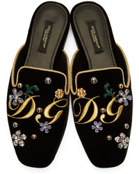 Dolce & Gabbana Dolce And Gabbana Black Velvet Embroidered Mules