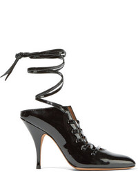 Givenchy Lace Up Patent Leather Mules Black