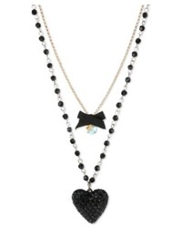 Betsey Johnson Gold Tone Black Glitter Heart Two Row Necklace