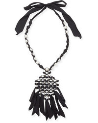 Lanvin Black Grosgrain Pearly Tassel Necklace