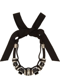 Lanvin Black Ribbon Pewter Timeless Short Necklace