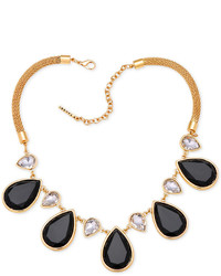 T Tahari Gold Tone Black Stone And Crystal Pear Statet Necklace