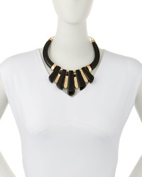 Kenneth Jay Lane Graduated Spike Collar Necklace Blackgold