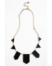 House of Harlow 1960 Leather Station Necklace Black Gold