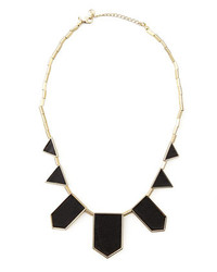 House Of Harlow Geometric Leather Inlay Station Necklace Black