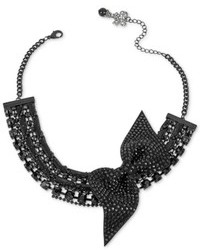Macy's Haskell Necklace Black Plated Faux Suede Bow And Crystal Frontal Necklace