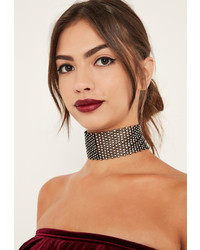Missguided Black Wide Diamante Choker Necklace