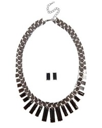 Oasis Strap Stone Collar Necklace And Earrings Black