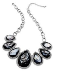 Style&co. Necklace Silver Tone Black And Zebra Gradual Stone Teardrop Necklace