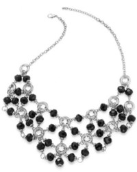 Style&co. Silver Tone Black Bead Bib Necklace
