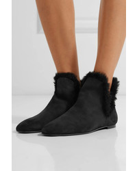 The Row Eros Shearling Trimmed Nubuck Ankle Boots Black