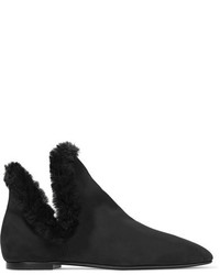 The Row Eros Shearling Trimmed Nubuck Ankle Boots Black
