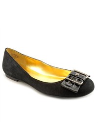 ANNE Klein Ak Marlay Black Nubuck Leather Flats Shoes Newdisplay
