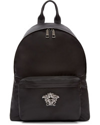 Versace Black And Gunmetal Nylon Medusa Backpack