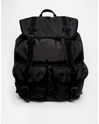 Asos Brand Backpack In Black Nylon With Contrast Straps
