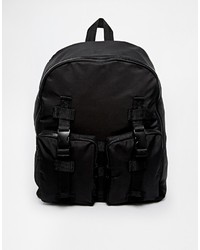 Asos Brand Clip Backpack In Black Nylon