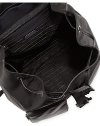 Prada Leather Backpack With Nylon Trim Black