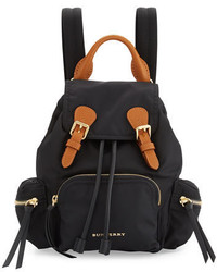 Burberry Small Leather Trim Nylon Backpack Black