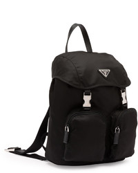 Prada Vela Large Zip Front Backpack Black