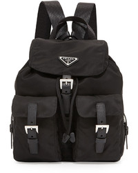 Prada Vela Small Two Pocket Backpack Black