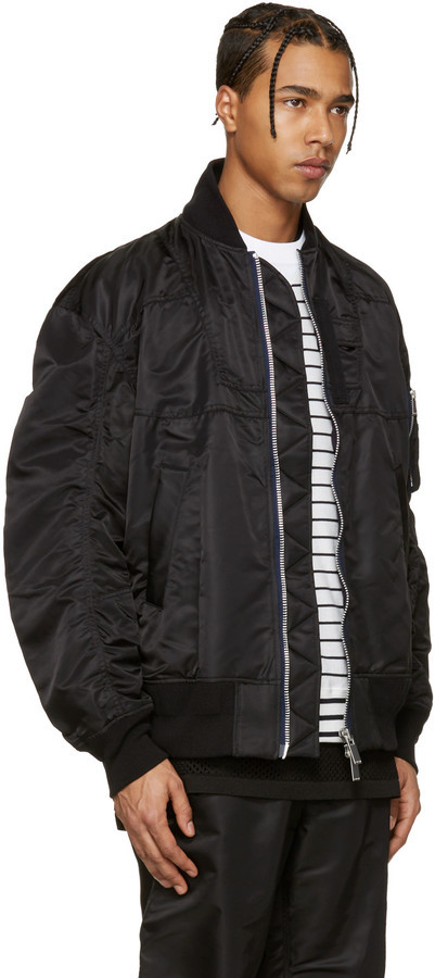 Sacai Black Ma 1 Bomber Jacket, $1,025 | SSENSE | Lookastic