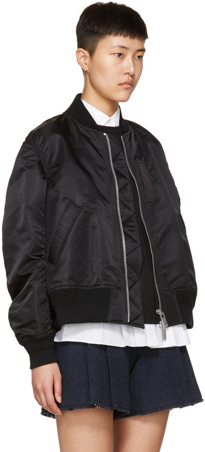 Sacai Black Ma 1 Bomber Jacket, $765 | SSENSE | Lookastic