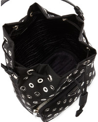 Prada Tessuto Vela Grommet Small Bucket Crossbody Bag Black